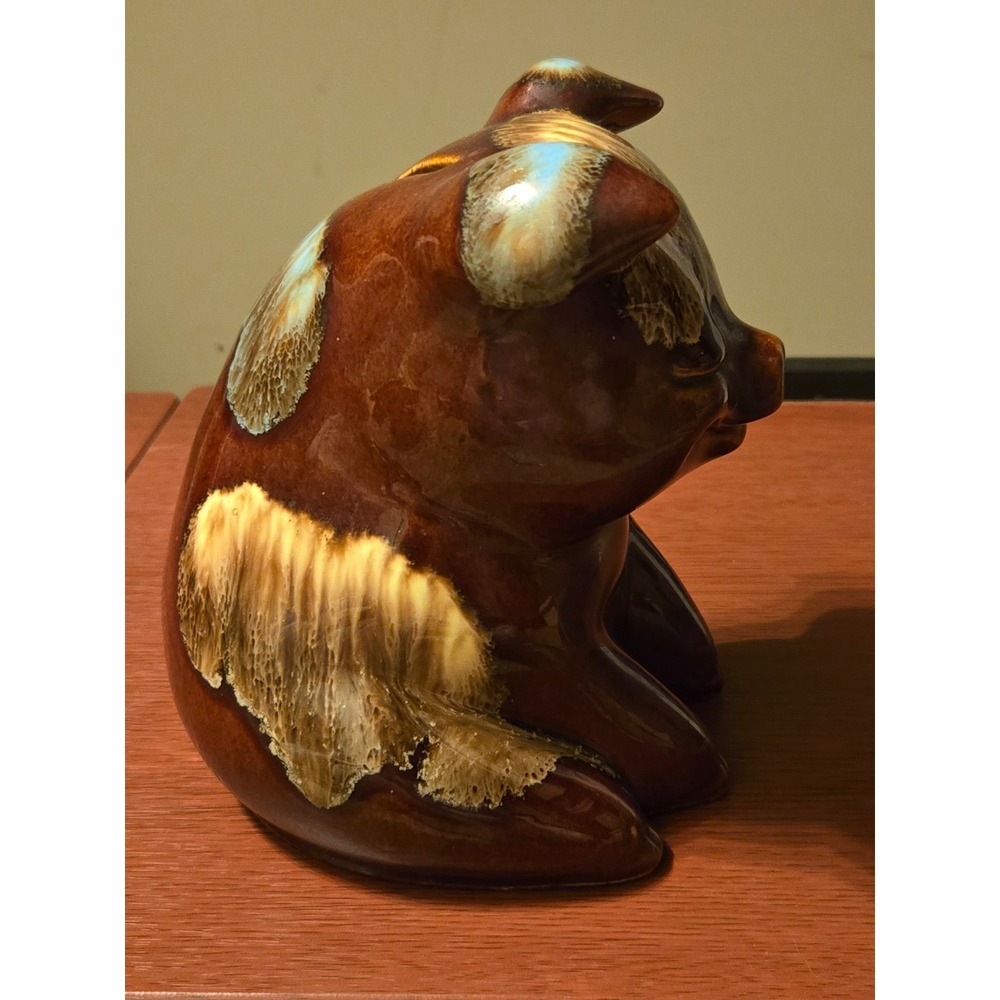 Vintage Hull Pottery Pig Piggy Bank Brown Drip Glaze USA 196 Ceramic Figurine - Picture 2 of 6